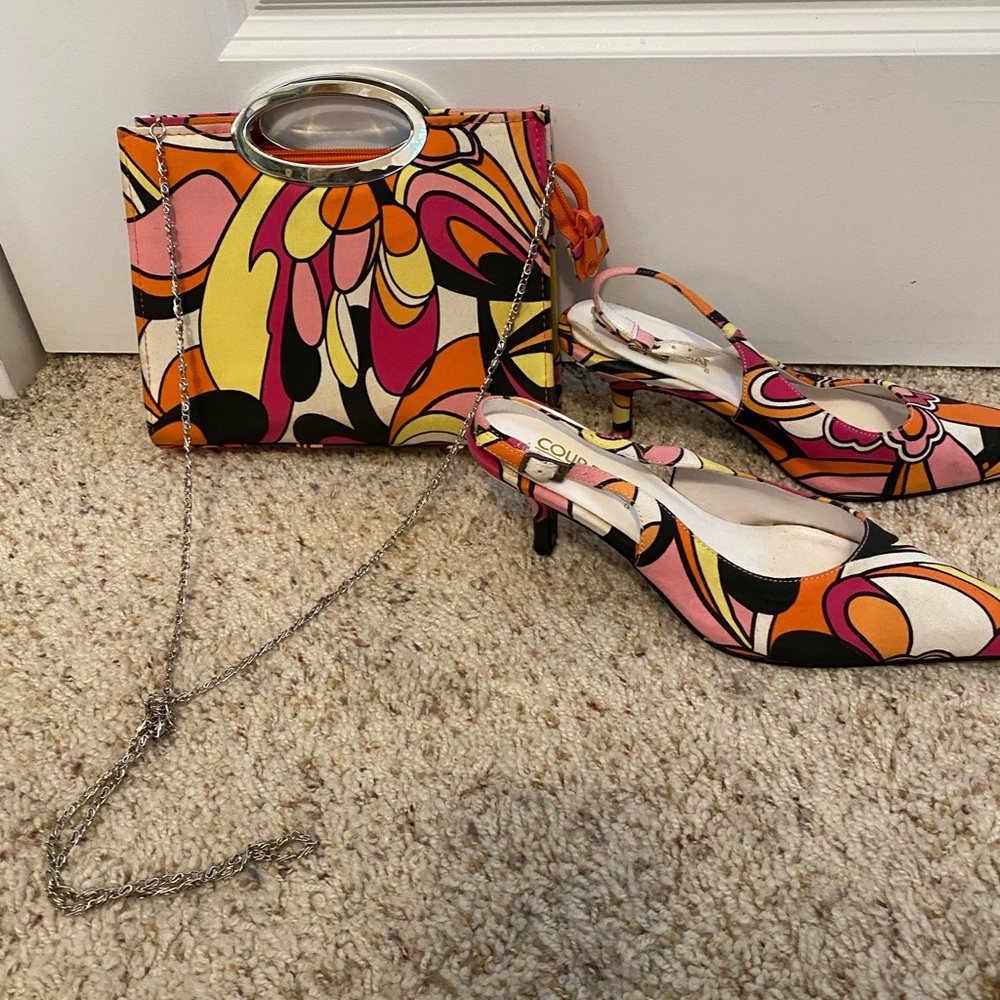 Multicolor Slingback Heels and Purse Set